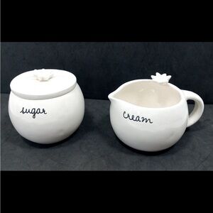 Rae Dunn Cream Sugar Ceramic Set White Lily Flower